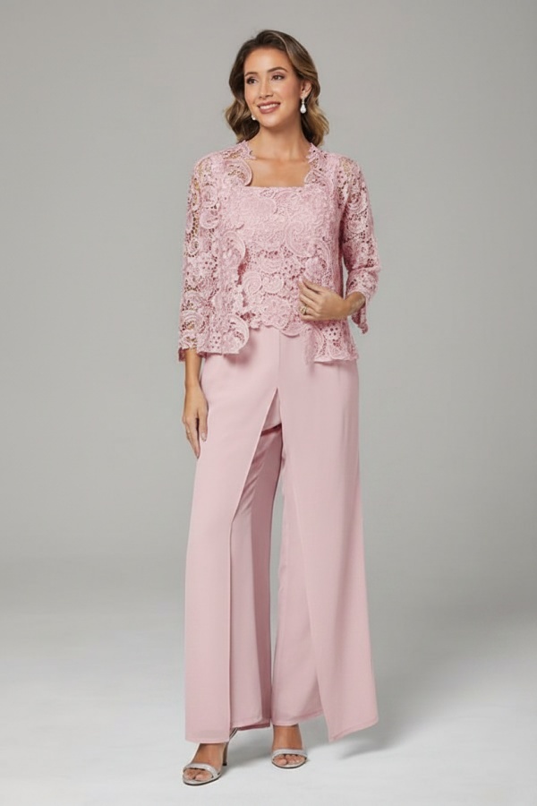 Himmel Blaue Chiffon Mutterkleider mit Jacket | 3 Teilen Brautmutter Hosenanzuge