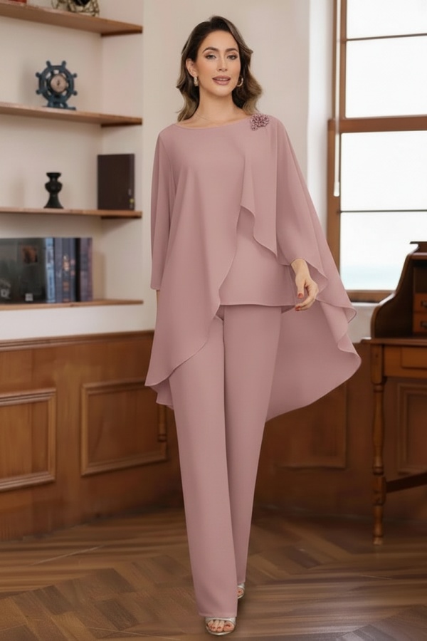 Schlichte Brautmutter Hosenanzüge Chiffon Brautmutterkleider 2 Teilig