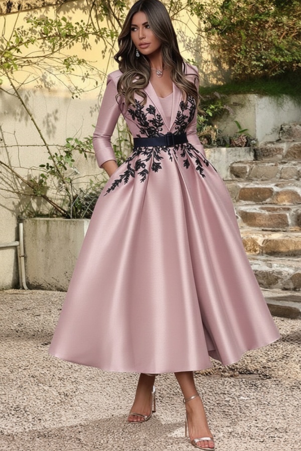 Festliche Abendkleider Kurz Dusty Rosa Brautmutterkleider Mit Ärmel