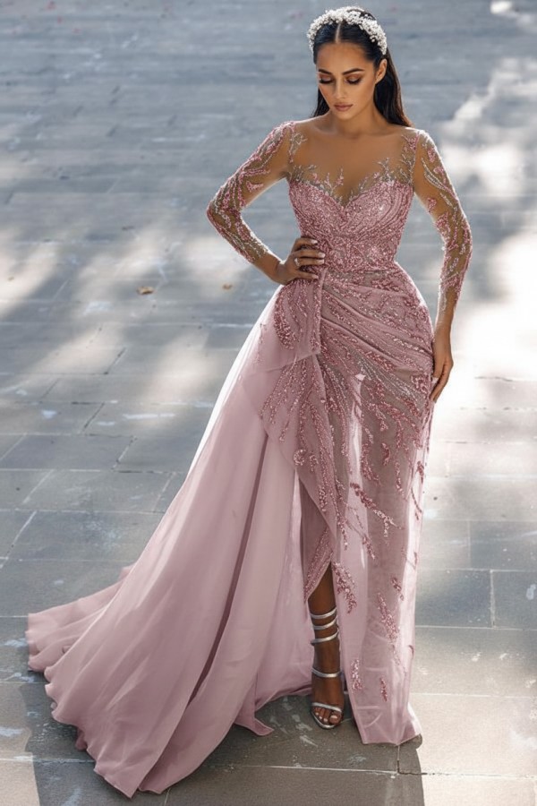 Blaues Abendkleid Lang Glitzer | Abiballkleider Spitze Mit Ärmel