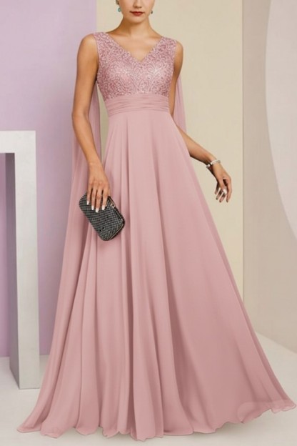 Brautmutterkleid Lang Blau Kleider für Brautmutter mit Ärmel