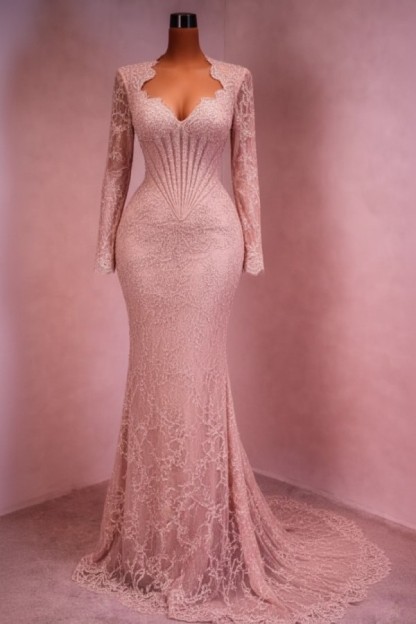Designer Abendkleid Lang Weinrot Ballkleid Spitze Mit Ärmel