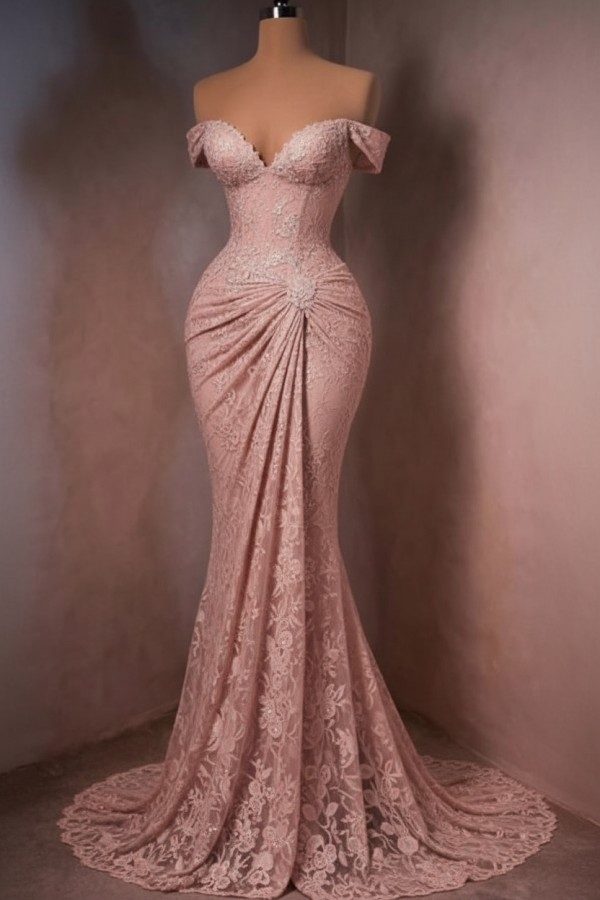 Sexy Abendkleid Lang Rot Spitze Ballkleider Meerjungfrau
