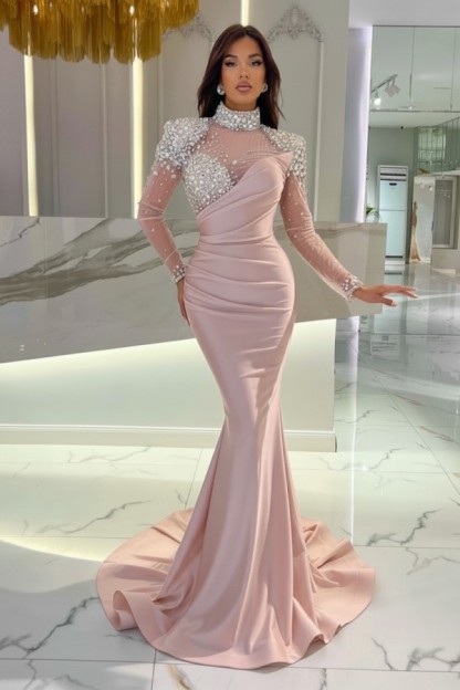 Schöne Abendkleider Lang Rosa | Abiballkleider Glitzer mit Ärmel