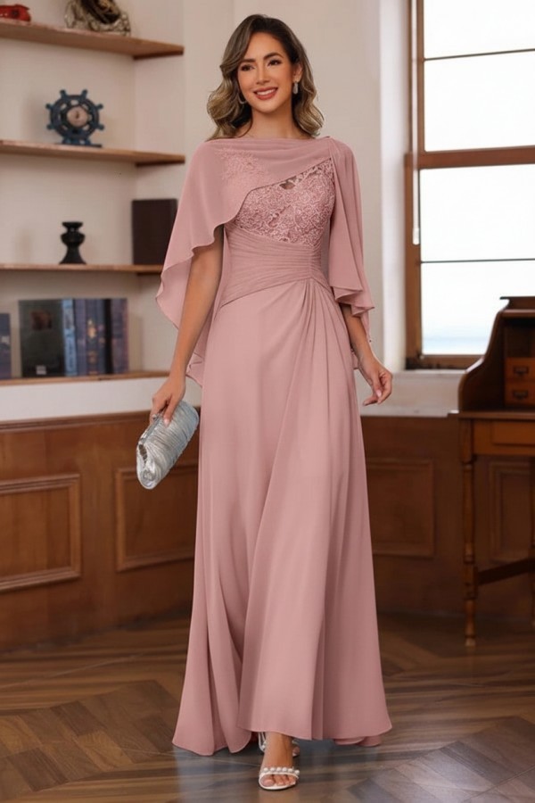 Designer Chiffon Brautmutterkleider Lang Blau Festliche Kleider Hochzeitsparty