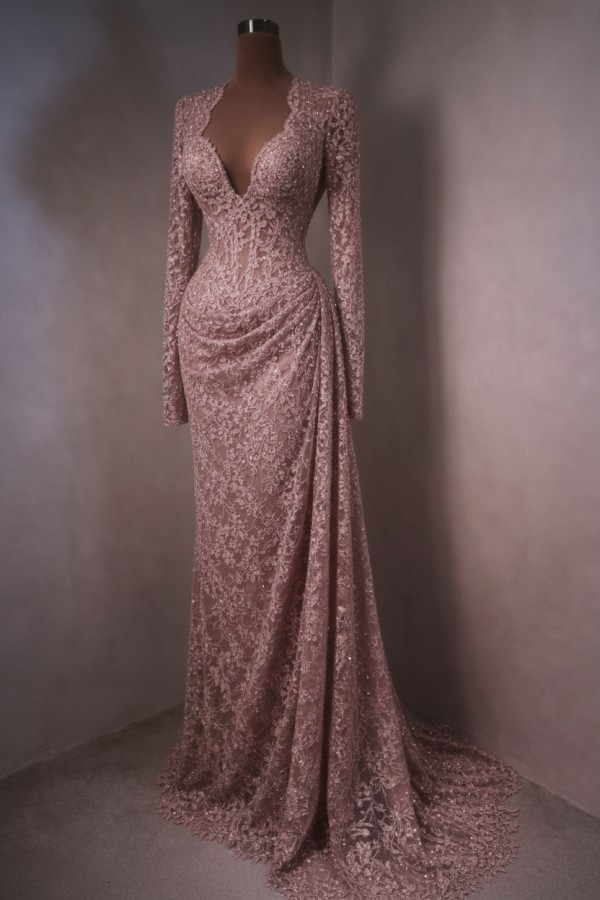 Himmel Blau Abendkleider Lang Spitze Abiballkleider mit Ärmel