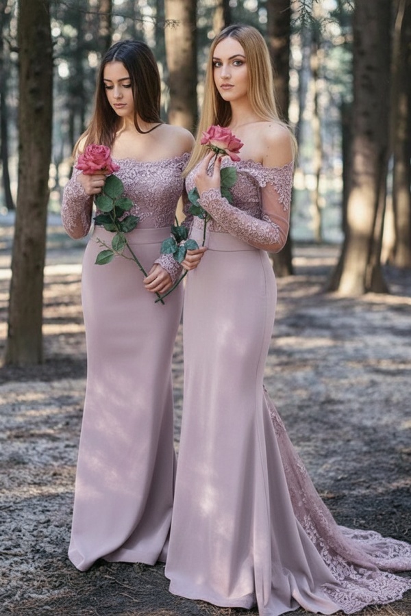 Weinrot Brautjungfernkleider Lang Günstig | Chiffon Spitze Kleider Online