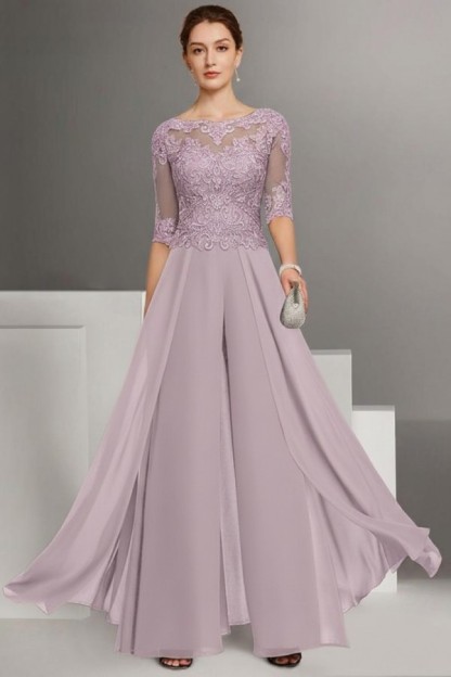 Brau Brautmutter Hosenanzug | Chiffon Brautmutterkleider mit Spitzenärmel