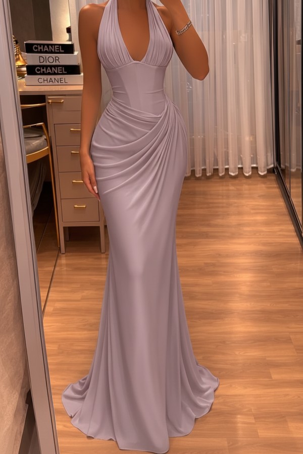 Schlichtes Abendkleid Lang Himmel Blau Chiffon Ballkleid Abendmoden