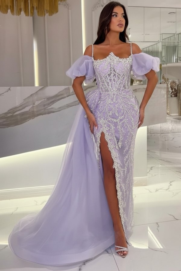 Himmel Blaue Abendkleider Lang Glitzer | Abiballkleider mit Spitze