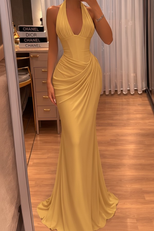 Schlichtes Abendkleid Lang Himmel Blau Chiffon Ballkleid Abendmoden