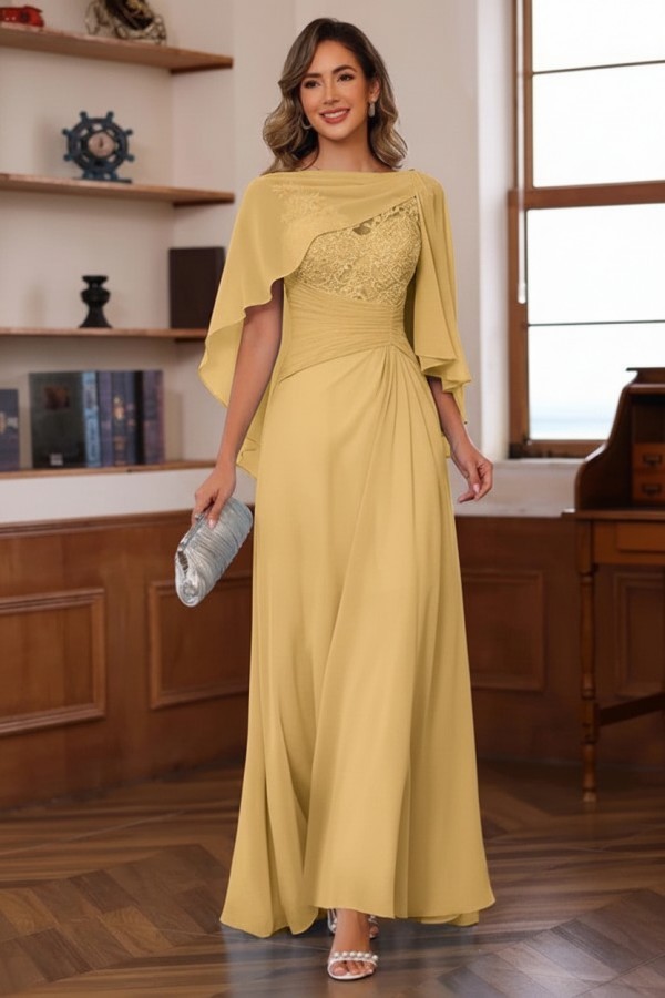 Designer Chiffon Brautmutterkleider Lang Blau Festliche Kleider Hochzeitsparty