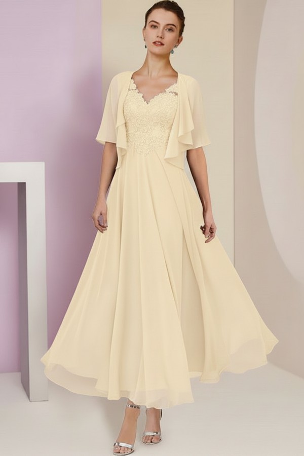 Elegant Rosa Brautmutterkleider Chiffon | Mutterkleider mit V-Ausschnitt