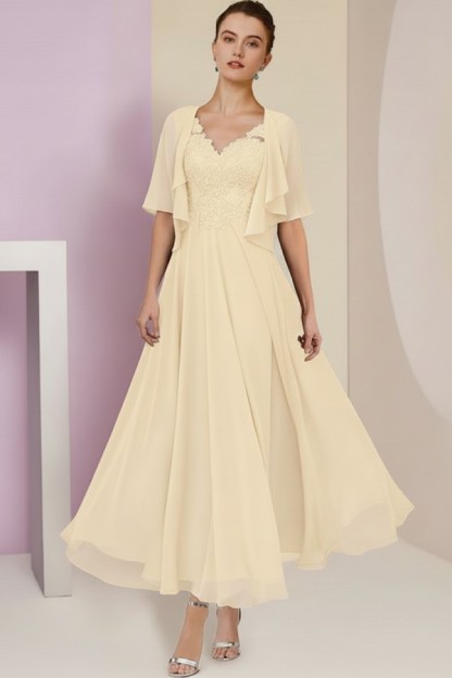 Elegant Rosa Brautmutterkleider Chiffon | Mutterkleider mit V-Ausschnitt