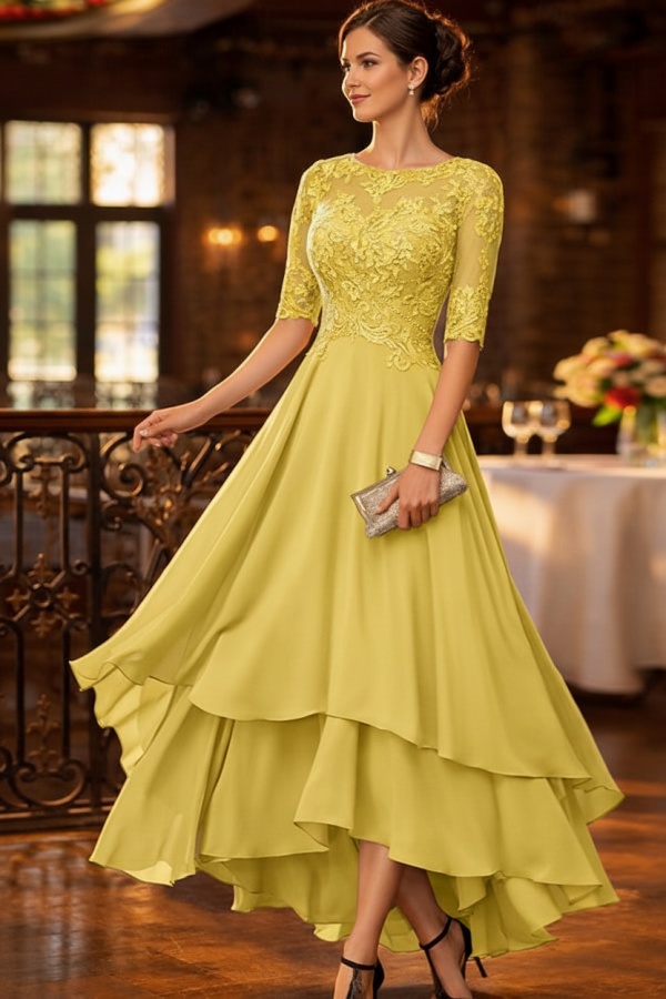 Dusty Blau Brautmutterkleider Kurz Festliche Hochzeitspartykleider Chiffon