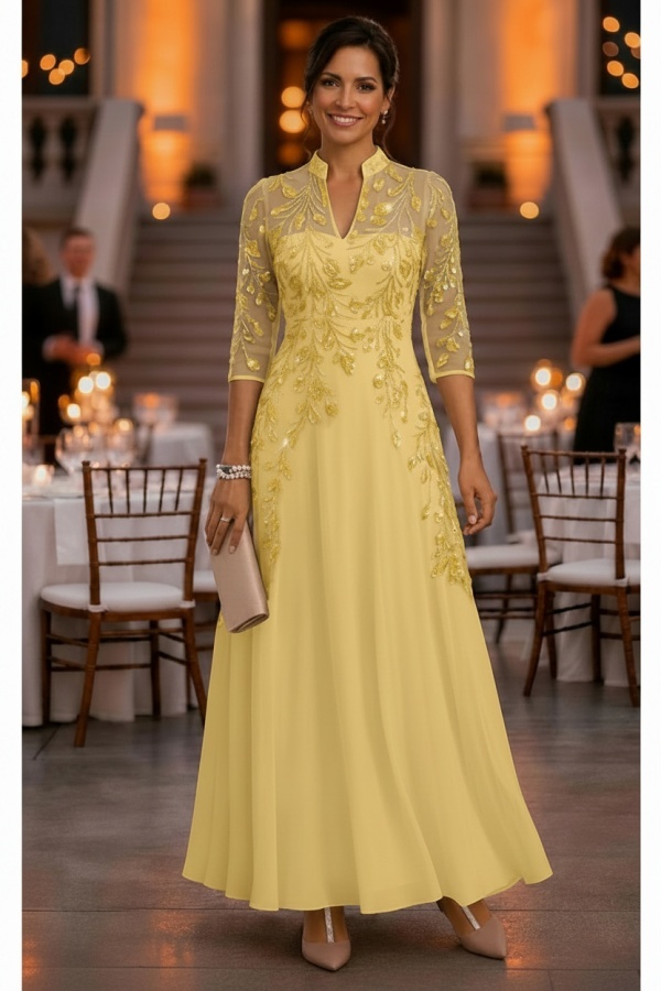 Festliche Kleider Hochzeitsparty Lang Brautmutterkleider Glitzer mit Ärmel