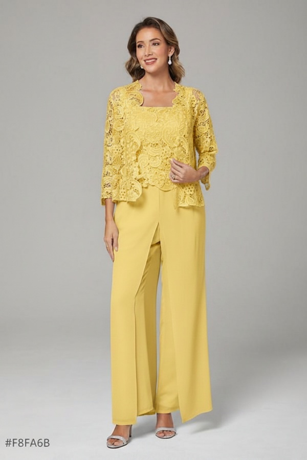 Himmel Blaue Chiffon Mutterkleider mit Jacket | 3 Teilen Brautmutter Hosenanzuge