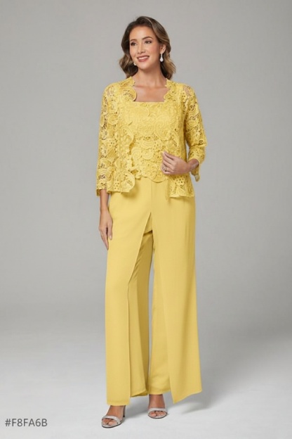 Himmel Blaue Chiffon Mutterkleider mit Jacket | 3 Teilen Brautmutter Hosenanzuge
