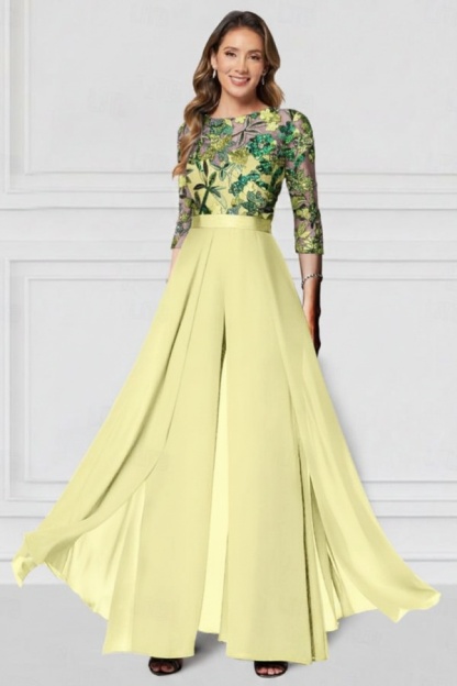 Festliche Hosenanzüge Lang Glitzer | Chiffon Schwarz Brautmutterkleider mit Ärmel