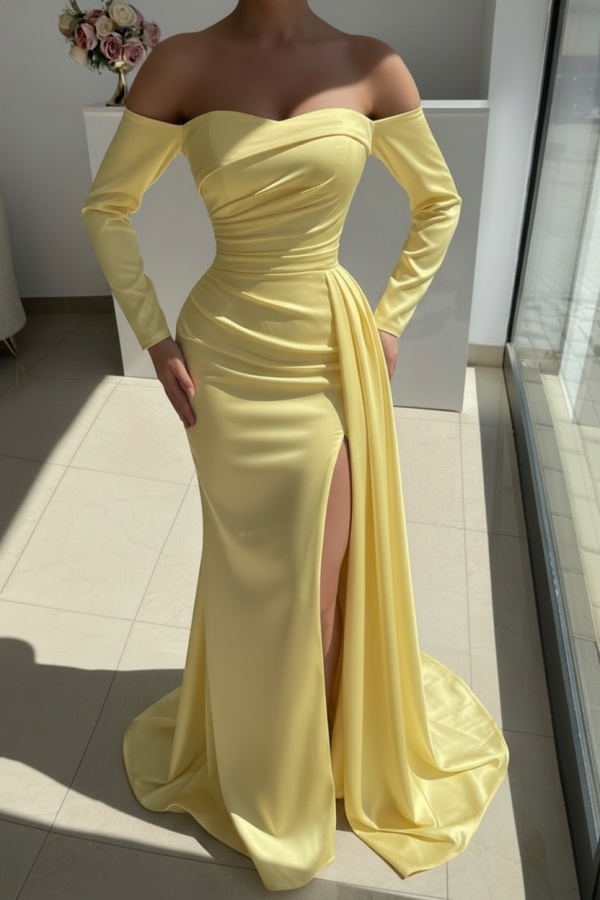 Red Evening Dress Long Simple Ball Gowns With Sleeves