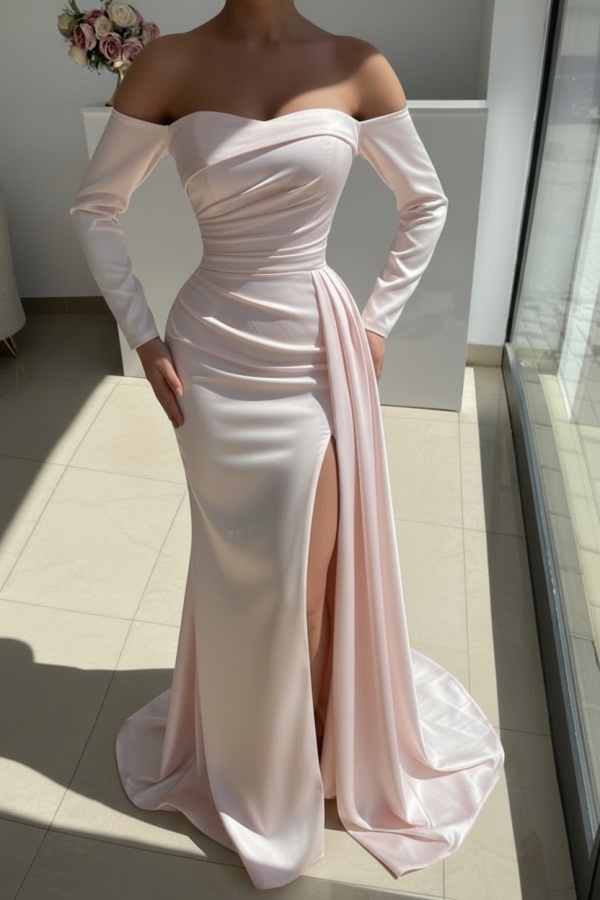 Red Evening Dress Long Simple Ball Gowns With Sleeves