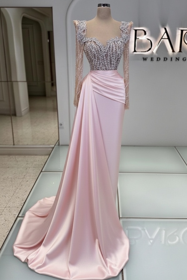 Extravagante Abendkleider Lang Purpur | Abiballkleider mit Glitzer Ärmel