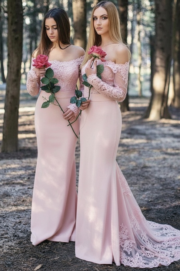 Weinrot Brautjungfernkleider Lang Günstig | Chiffon Spitze Kleider Online