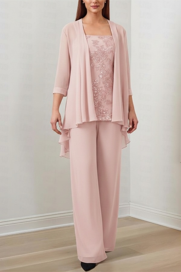 Chiffon Brautmutter Hosenanzug Festliche Hosenanzüge Lang mit Jacket