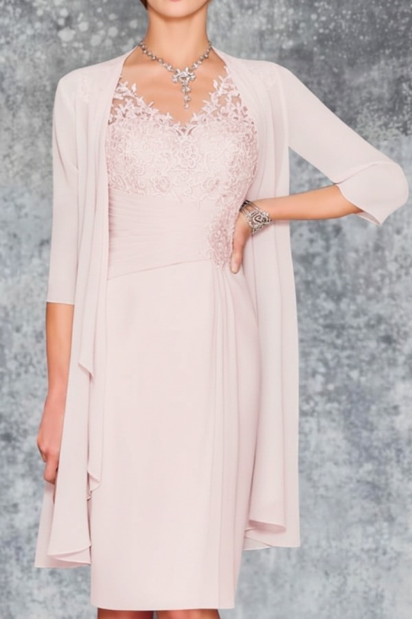 Mint Brautmutterkleid Kurz Chiffon | Kurze Brautmutterkleider mit Jacke