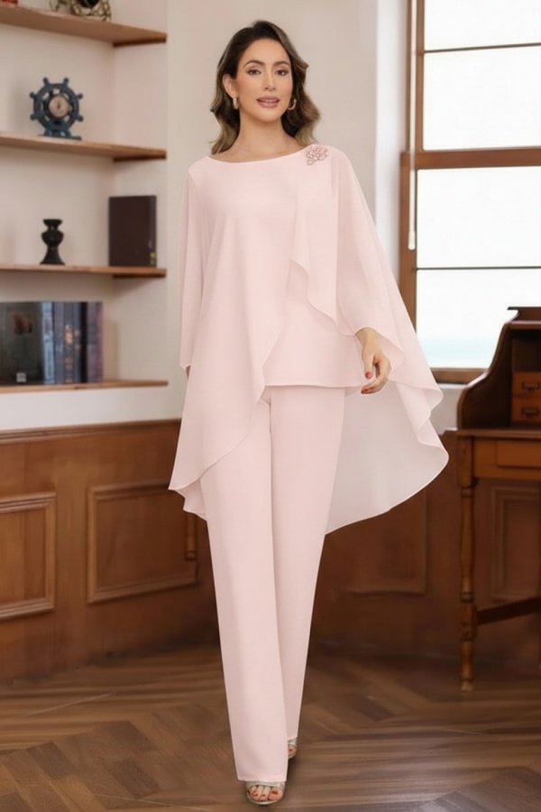 Schlichte Brautmutter Hosenanzüge Chiffon Brautmutterkleider 2 Teilig