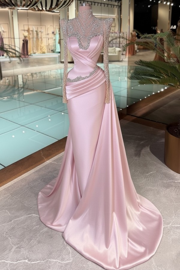 Schöne Abendkleider Lang Glitzer Lila Ballkleider mit Ärmel