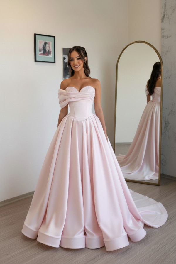 Schlichtes Abendkleid Lang Champagnergold Satin Ballkleid Günstig Online