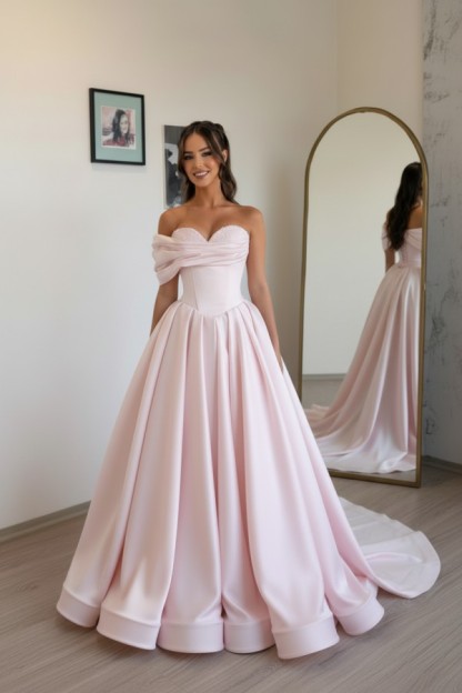 Schlichtes Abendkleid Lang Champagnergold Satin Ballkleid Günstig Online