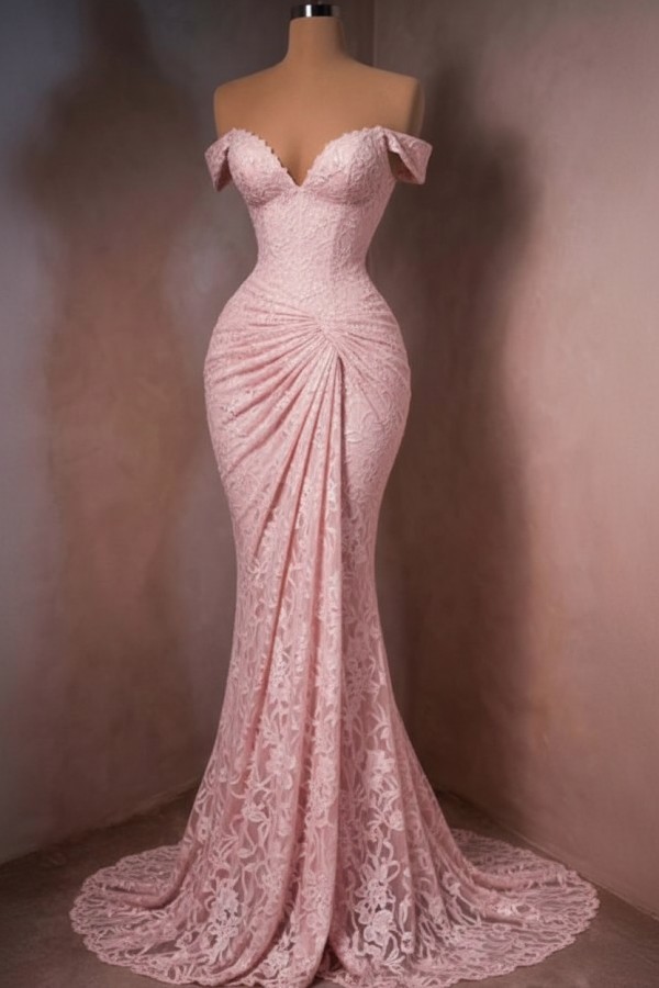 Sexy Abendkleid Lang Rot Spitze Ballkleider Meerjungfrau