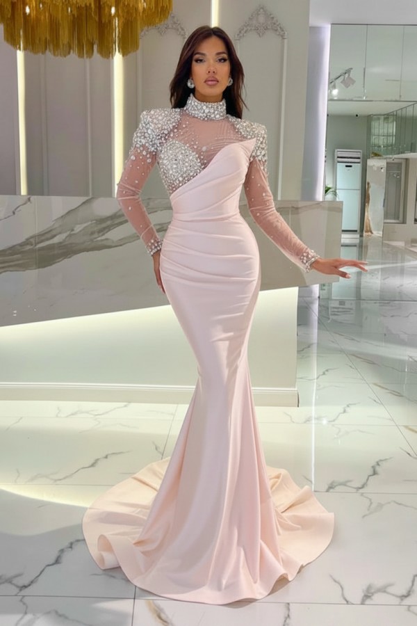 Schöne Abendkleider Lang Rosa | Abiballkleider Glitzer mit Ärmel