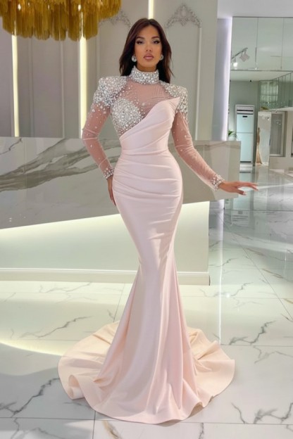 Schöne Abendkleider Lang Rosa | Abiballkleider Glitzer mit Ärmel