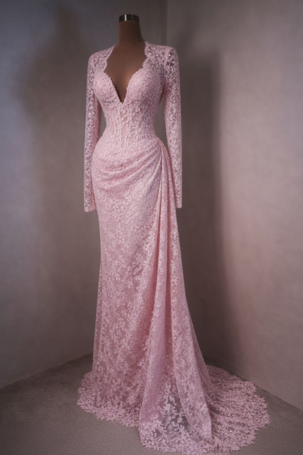 Himmel Blau Abendkleider Lang Spitze Abiballkleider mit Ärmel