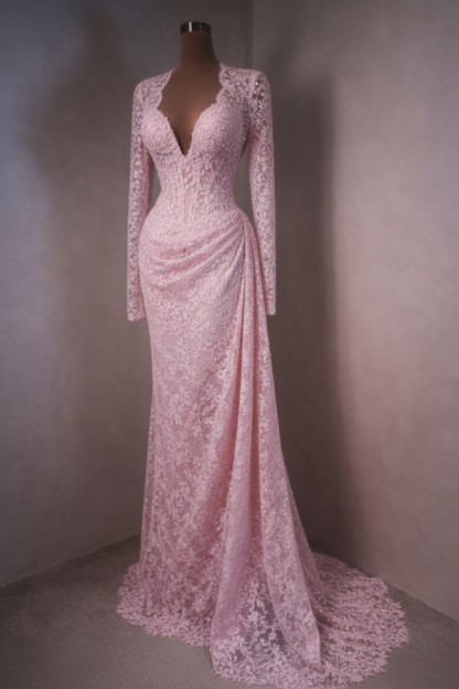 Himmel Blau Abendkleider Lang Spitze Abiballkleider mit Ärmel