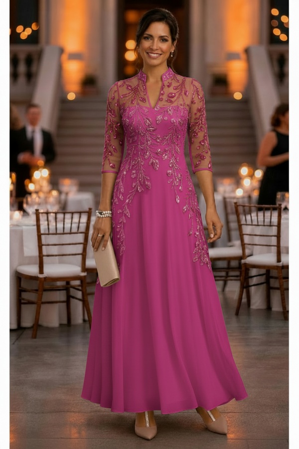 Festliche Kleider Hochzeitsparty Lang Brautmutterkleider Glitzer mit Ärmel