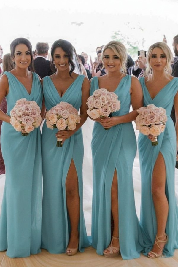 Elegante Brautjungfernkleider Lang Chiffon | Kleider für Brautjungfern