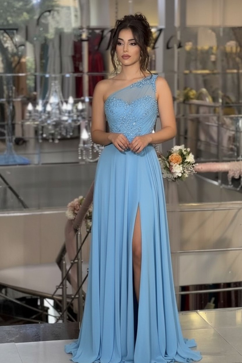 Designer Abendkleider Lang Himmel Blau Ballkleider Günstig Online