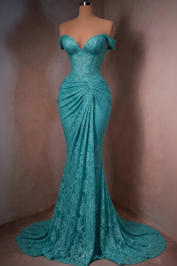 Sexy Abendkleid Lang Rot Spitze Ballkleider Meerjungfrau