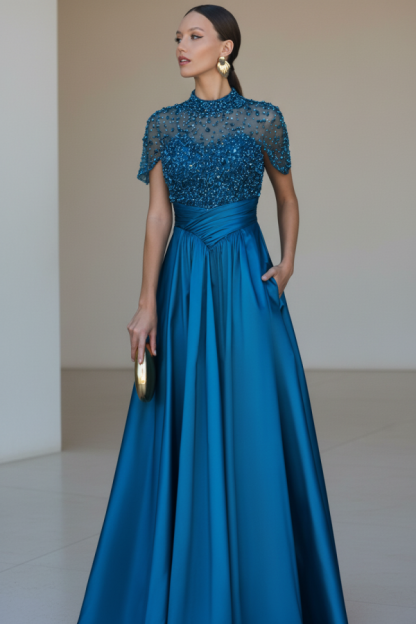 Dunkel Grüne Abendkleider Lang Glitzer Ballkleider mit Ärmel