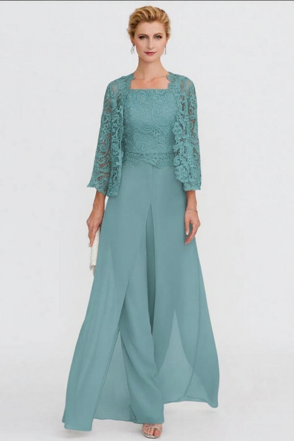 Elegante Brautmutterkleider Lang Günstig | 2 Teilig Brautmutterkleid mit Bolero