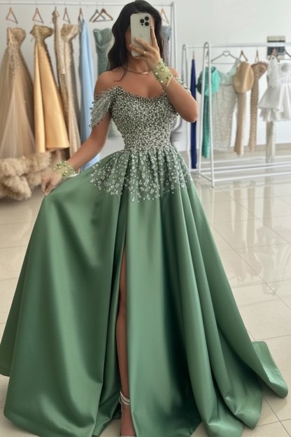 Günstige Abendkleider Lang Grün Ballkleider Abiballkleider mit Glitzer