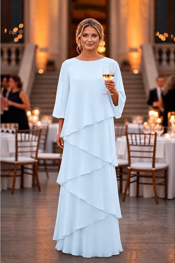 Himmel Blau Fsetliche Partykleider Schlichte Braumutterkleider Chiffon