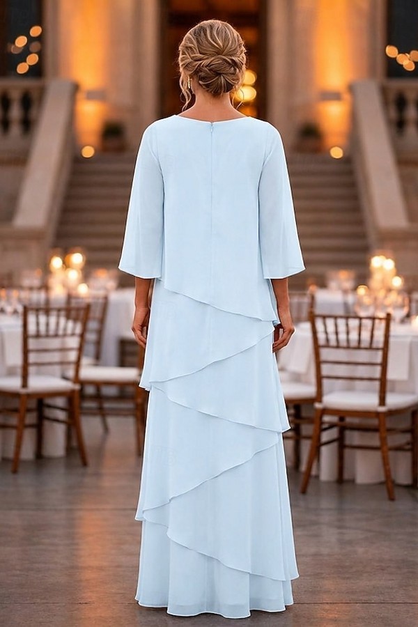 Himmel Blau Fsetliche Partykleider Schlichte Braumutterkleider Chiffon