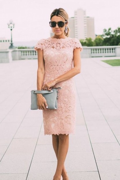 Rosa Cocktailkleider Kurz Mit Ärmel Etuikleid Partykleider Abiballkleider
