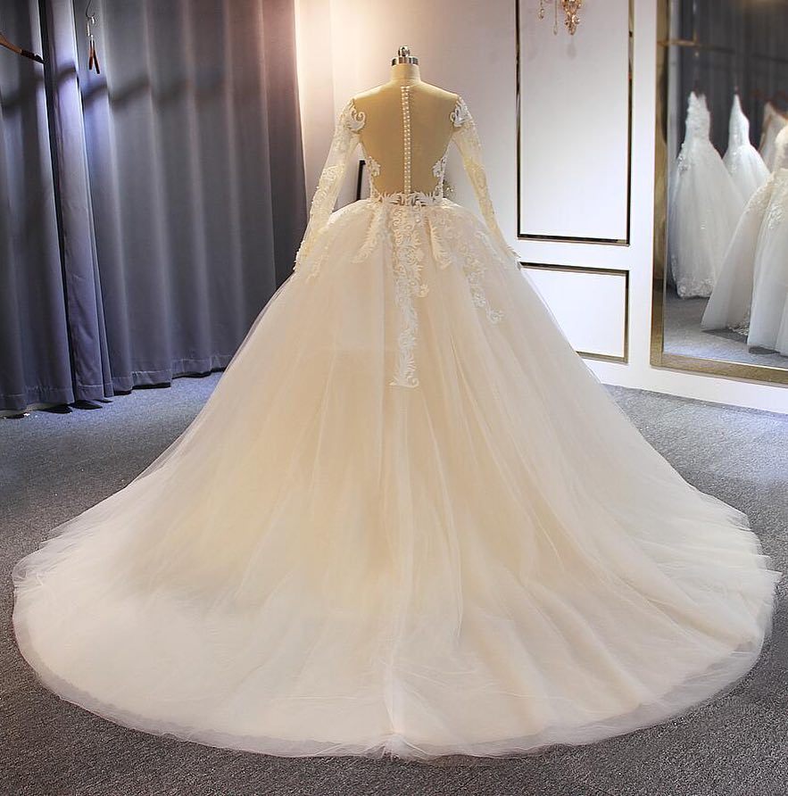 Elegante Brautkleider mit Ärmel | A Linie Hochzeitskleider Mit Spitze
