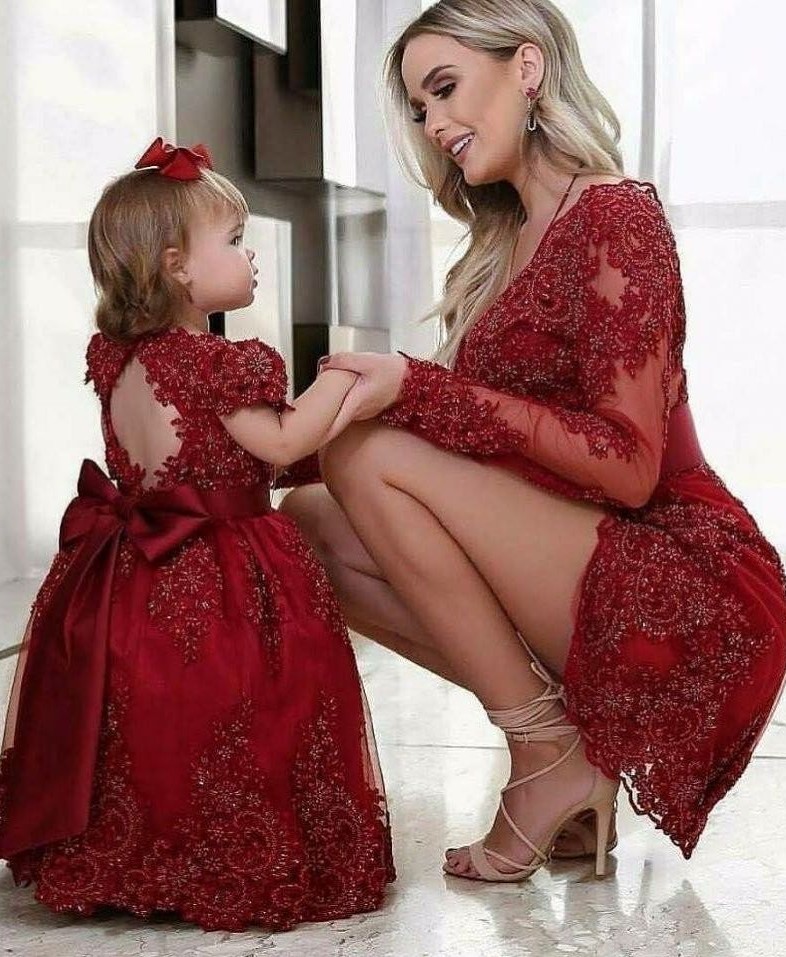 Günstige Blumenmädchenkleider Weinrot Spitze Kindkleider Zur Hochzeit-babyonlinedressde